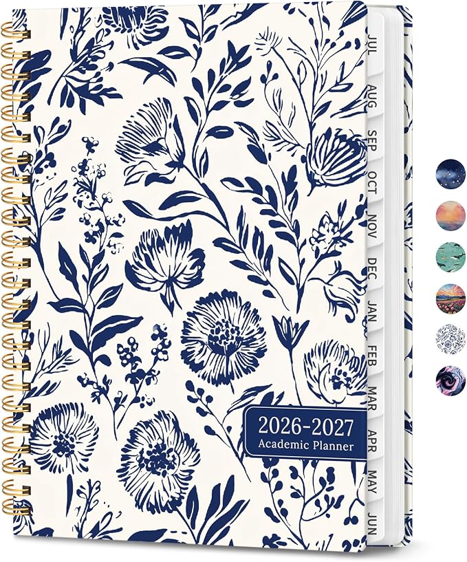 Planner 2026-2027, Monthly and Weekly Calendar Academic Planner July 2026 - June 2027, Hardcover Student Teacher Planning Agenda Book with Tabs, Perfect for Office School Supplies, A5 (6.3" x 8.5") - Blue Filigree