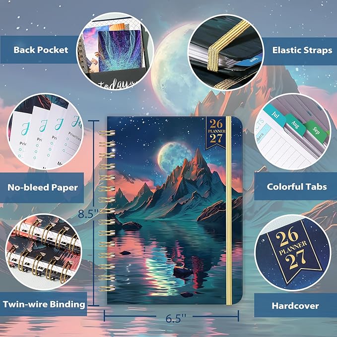 Planner 2026-2027 - Academic Planner 2026-2027, July 2026 - June 2027, 6.5" x 8.5", 26-27 Planner Weekly and Monthly with Colorful Tabs, Back Pocket + Thick Paper