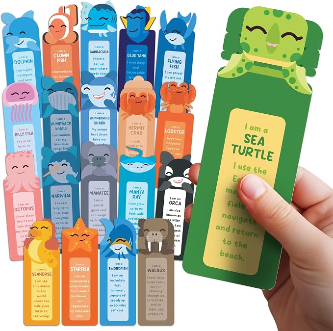 100 Pack Bookmarks for Kids, Bulk Book Marks for Reading with Cute Sea Animals Fun Facts | Classroom Rewards, Back to School Gifts for Students