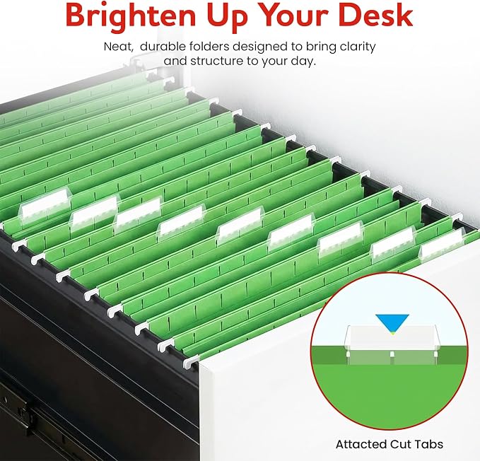 Green Hanging File Folders – 8 Pack, Letter Size File Organization Folders for Home, Office, School & Filing Cabinets