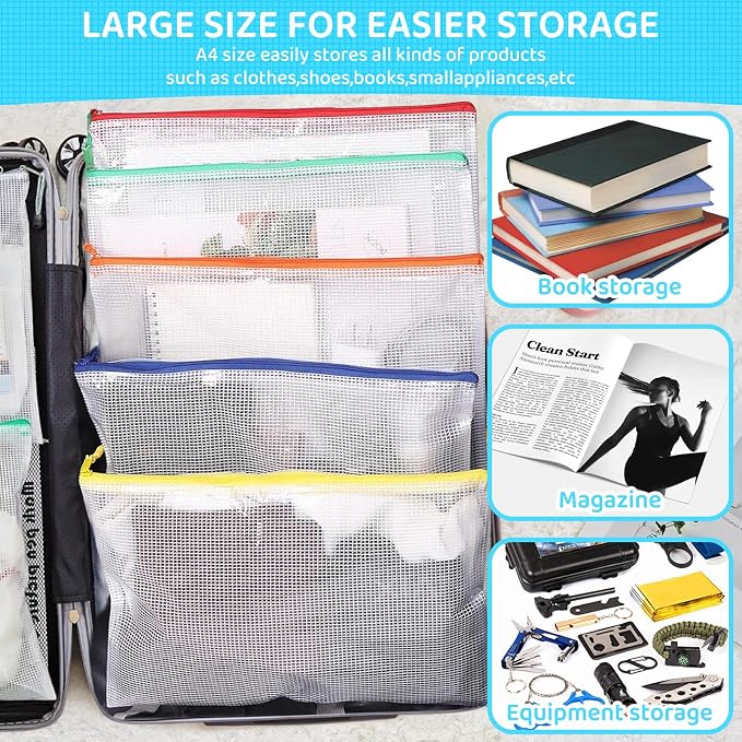 YOPCDJ 24pcs Mesh Zipper Pouch File Bags Puzzle Storage Bags, A4 13x9 Inches Large Reusable Zipper Pouches for Organizing Classroom Board Game Organization