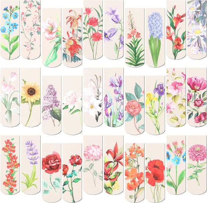 Gersoniel 30 Pcs Magnetic Bookmarks Clips Flowers Magnet Page Markers for Book Lovers Women Reading Office, Floral Style, 2.3 x 0.8 Inches