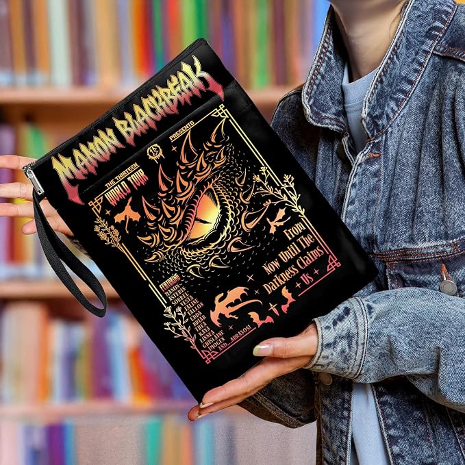 Book Cover Dragon Ridder Inspired Gift, Dragon Merch Pattern Reusable Book Pouch, BASGIATH WAR COLLEGA Book Sleeve for Book Lovers (Black-Dragon, Large)