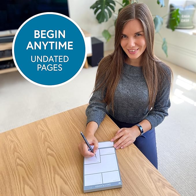 Daily Planner Desk Pad, Undated Tear Off To Do List Pad with Priorities and Notes, Thick 120gsm Paper, 100 Sheets, Small Desk Pad for Work Office, 5.6 x 8.3 Inches