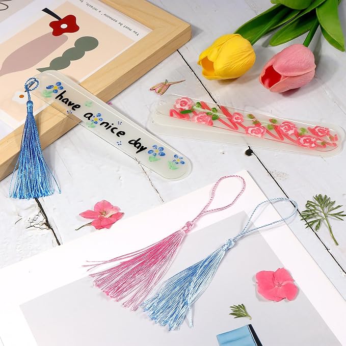 30 Pcs Acrylic Bookmark Blanks Bulk Clear Book Marks Kit with 30 Pcs Colorful Tassels Transparent Reading Book Page Mark Tags Set DIY Crafts Arts Projects Oval