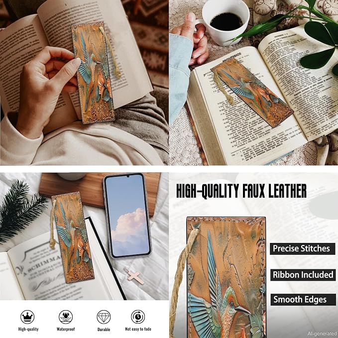 Lotusorchid Hummingbird Print Bible Cover Case with Bookmarks, PU Leather Bible Cover for Women Girls, Portable Bible Carrying Case with Handle and Pocket, Bible Accessories for Christian, Size M