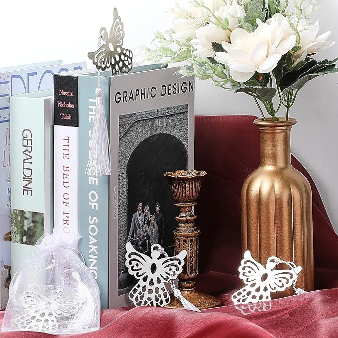 Chinco 20 Sets Metal Angel Bookmark for Women Wedding Charm Funeral Gift Easter Angel Bookmark Bulk with Organza Bags for Students Teacher Rewarded Book Lovers Party Christmas Tree Hanging Ornaments