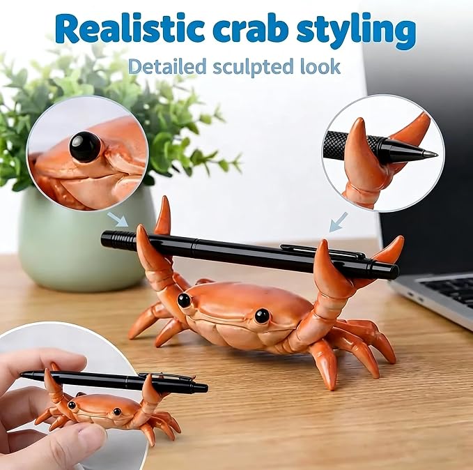 Desk Crab Pen Holder 4 Pack, Creative Weightlifting Crab Resin Pencil Stand Holder,Funny Office Desk Accessories for Home, School, Studio (Red)