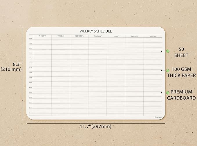 Schedule Pad, Tear Off Undated Weekly Planner Notepad, A4 Size (8,3" X 11,7"), Premium Thick Paper with Cardboard Back Support, Weekly Desk Planner by CLEVER SIGNS