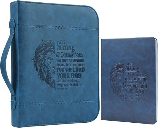 Faithful Hers Bible Covers for Men 2pcs Bible Case Set with Notebook PU Leather Church Bag Bible Study Book Case with Handle Lightweight Carrying Bags Christmas Gift