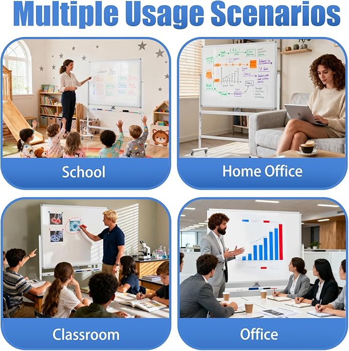 Rolling Whiteboard 48x36, Double Sided Dry Erase Board with Stand, Magnetic Mobile White Board with Wheels for Office & Classroom and Home