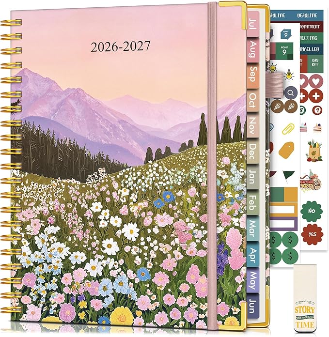 Academic Planner 2026-2027, Hardcover Weekly and Monthly Calendar Planner from July 2026 - June 2027, 8.5" x 11" A4 Large Daily Agenda with Tabs, College School Organizer for Student Teacher, Wildflower Mountainside