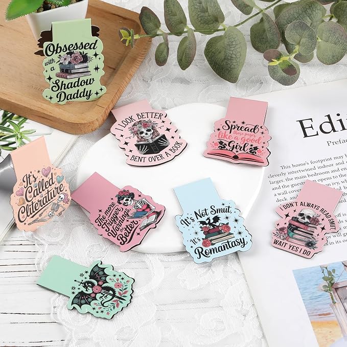 Dark Romance Magnetic Bookmarks - 8 PCs Funny Page Makers Fantasy Gifts for Women Men Book Lovers Cool Unique Dragon Skull Bulk Merch for Reading Bookish Students Teachers School Supplies