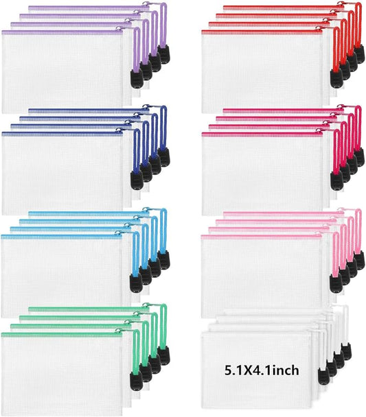 Jetec 32 Pcs Mesh Zipper Bags Toy Storage Bikini Organizer Bag Bolsas Para Guardar Trajes De Bano Waterproof Zipper Reusable Pouch Puzzle Multipurpose for Storage Office(Classic Color,5.1 x 4.1 Inch)