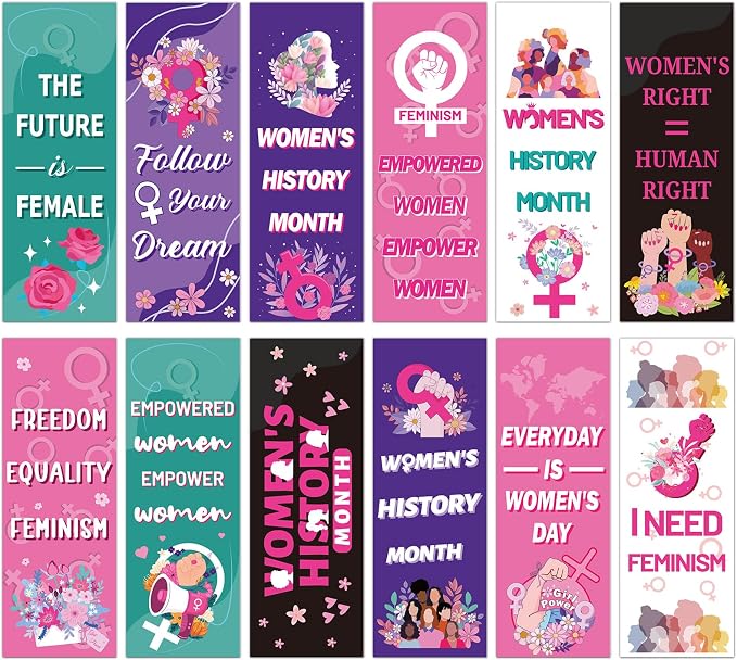 Women's History Month Bookmarks Gifts - Wxiben 120 Pcs Inspirational Feminist Book Marks Girl Power Book Markers Female Rights Awareness Page Clip Favor for Women Day Party Office School Supplies