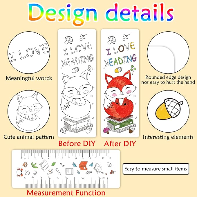 Anseal 60 PCS Color Your Own Bookmarks Bulk, DIY Bookmarks for Kids/Teens, Cute Animal Bookmarks for Reading Lover, 12 Styles Fun & Personalized Bookmark for Students, Classroom Rewards Supplies