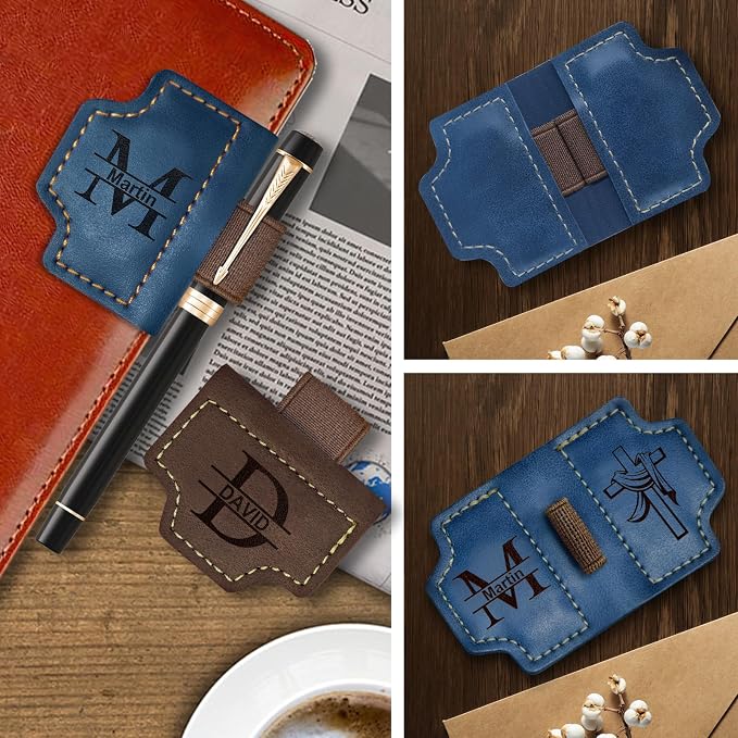 Personalized Magnetic Leather Bookmark with Pen Holder, Custom Name Engraved Book Marks for Reading Women Men Kids, Customized Book Lovers Gifts
