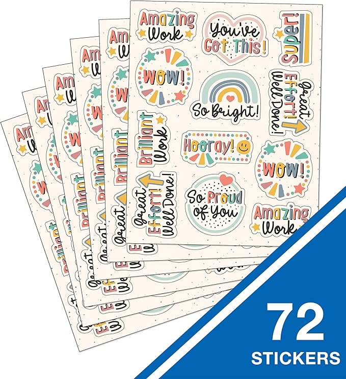 Carson Dellosa We Belong Stickers - 72pc Boho Rainbow, Hearts Neutral Calm Classroom Teacher Motivational Rewards, Awards, Incentives, Prizes, Good Work