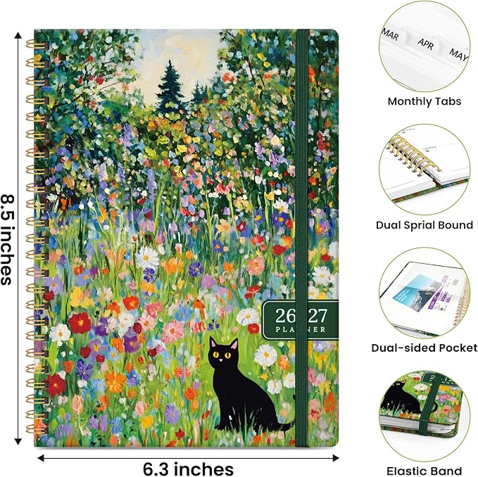 Planner 2026–2027, Academic Planner Weekly and Monthly Calendar Jul 2026 – Jun 2027 Hardcover Planner with Tabs and Pocket, Spiral Bound Agenda Book for Student & Teacher, 6.3" x 8.5", Hidden Familiar