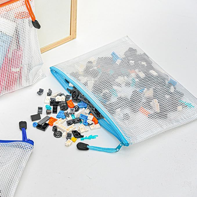 D-KINGCHY 24Pcs Zipper Storage Bags, Plastic Mesh Zippered Pouch for Organization, Waterproof Versatile Bags for Office Supplies School Travel (A5 Size 9.2''x6.7'', Assorted Color Zipper)