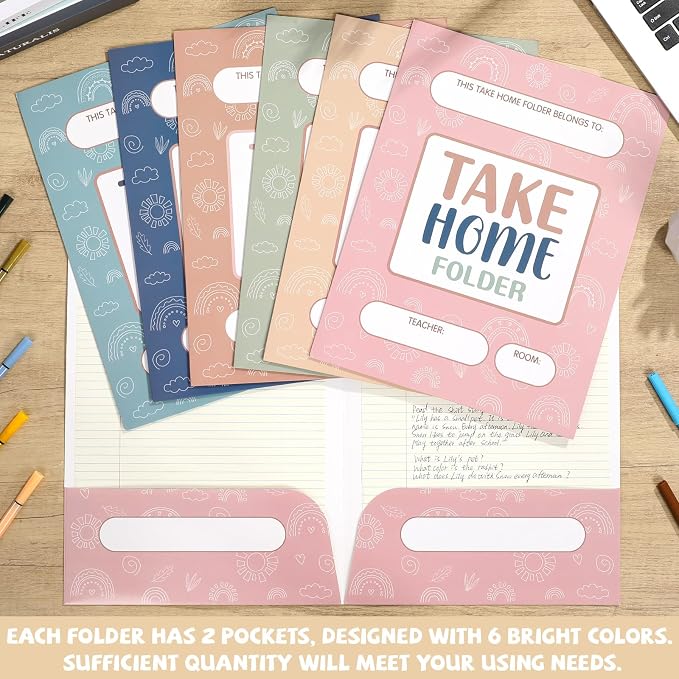 12 PCS Homework 2 Pocket Folders Bulk for Students Take Home Folders A4 Letter Size Boho Classwork Homework Organizer for Classroom Home School Office Teachers Educational Supplies 9.45 x 12.2 Inch