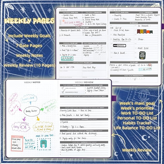 Undated Academic Planner Hardcover (5.5x8.5") - Flexible Weekly & Monthly Organizer with Stickers, Productivity Journal for Students & Professionals(Navy Blue)