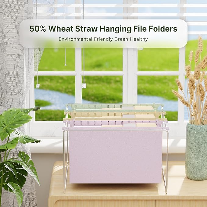 XINGIA Legal Size Hanging File Folders with Tabs,Extra Capacity 3" Expandable Plastic Hanging Files Folders for Bulky Files,6 Pack Wheat Straw Filing Cabinet Folders for Office School,Assorted Colors