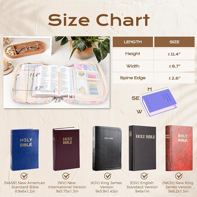 XKDOUS Large Bible Bags Floral Bible Cover with Durable Handle, Tabs, Pens, Study Supplies Carrier Organizer, Church Book Carrying Case Christian Gifts for Mom Women Lady