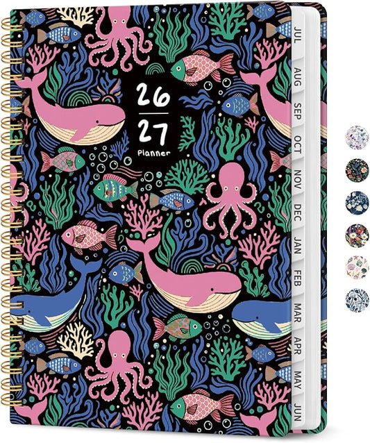 Planner 2026–2027, Academic Year Monthly & Weekly Calendar Book, Jul 2026–Jun 2027, Hardcover Organizer with Tabs, Student & Teacher Planner, 6.3" x 8.5", Pelagia Parade