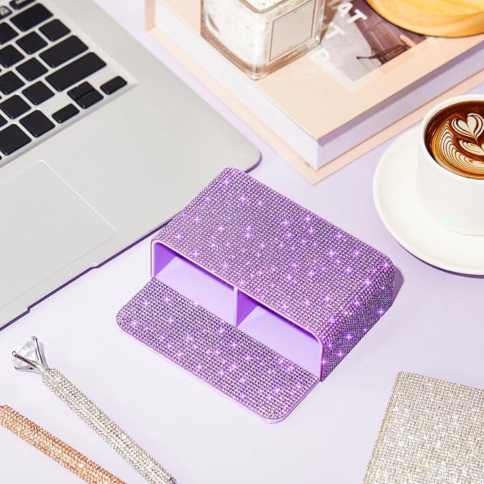 MotiMind Glitter Purple Locker Accessories for Girls, Bling Magnetic Pen Holder for Refrigerator, Back to School Rhinestone Marker Holder for Locker, Sparkly Gift for Student (Medium,Rhinestone)