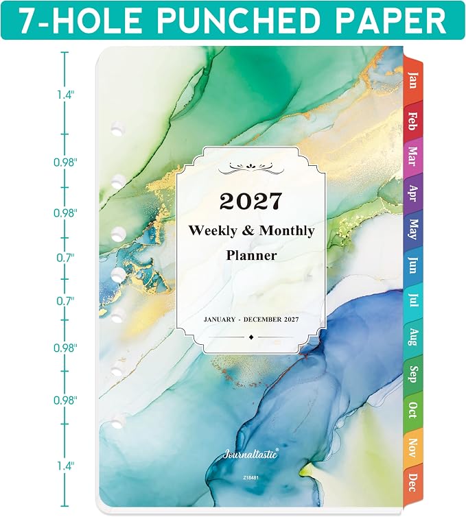 2027 Planner Refills - Planner Refills 2027, JAN 2027 - DEC 2027, A5 Planner Inserts, 2027 Weekly and Monthly Planner Refill, 5.5 x 8.5 inch, 7 Holes - Green