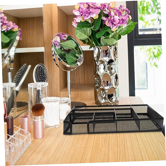 Cabilock 6-Compartment Metal Mesh Desk Organizer Tray Multifunctional Storage Box for Office Supplies Craft Storage Black
