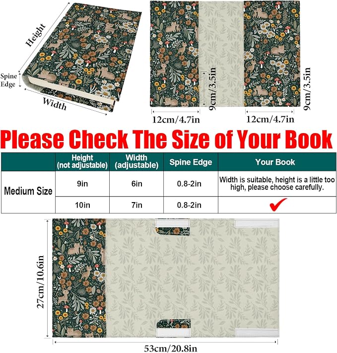 Cute Cat Book Cover for Paperbacks,Adjustable Washable Soft Canvas Fabric Book Cover with Pocket Bookmark,Double Side Floral Print Book Protector Covers for Hardcover Book Lover Gift Women