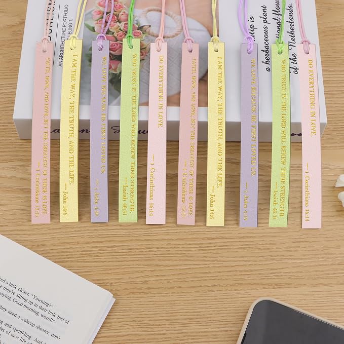 20PCS Leather Bookmark Bible Bookmarks for Reading Women Men Book Lovers Christian Gifts,Cute Page Markers Book Marks Religious Christian Bookmarks Inspirational Bible Verse Scripture (Warm-Toned-2)