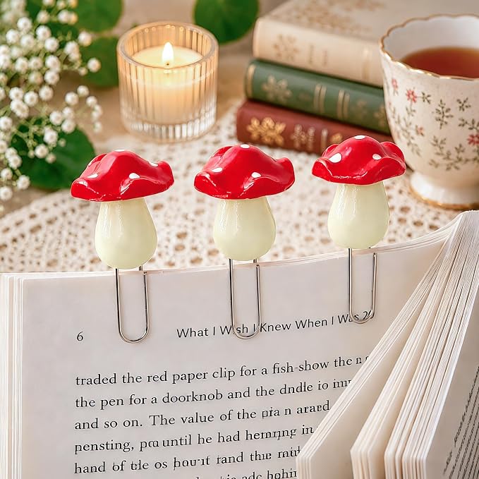 Handmade Bookmarks for Women, 3 Pcs Polymer Clay Cute Mushroom Bookmark for Book Lovers Students Teachers, Unique Reading Accessories Page Markers