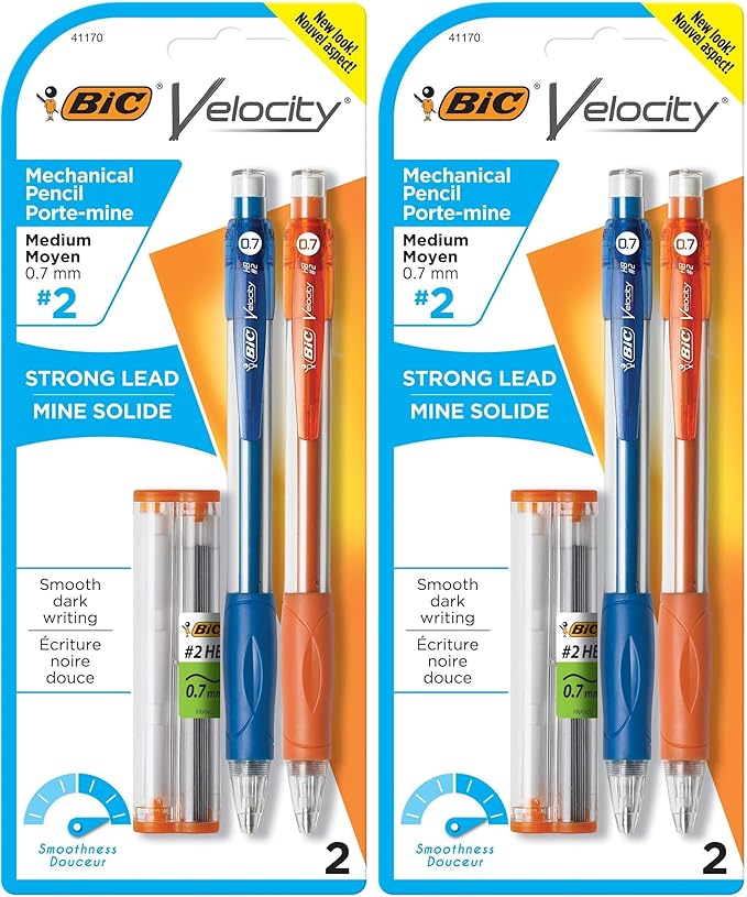 BIC Velocity Original Mechanical Pencil, Medium Point (0.7mm), Smooth Dark Writing, 2-Count (Pack of 2)