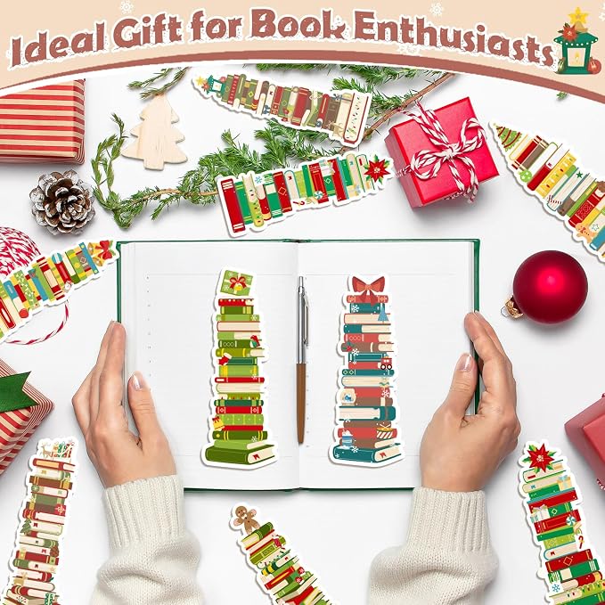 Kolldenn 150 Pcs Book Tracker Bookmarks Bulk 6.3 x 1.97 Inch Bookshelf Love to Read Bookmarks Paper Tracking Double Sided Reading Page Markers for Back to School Reading Lover(Christmas)