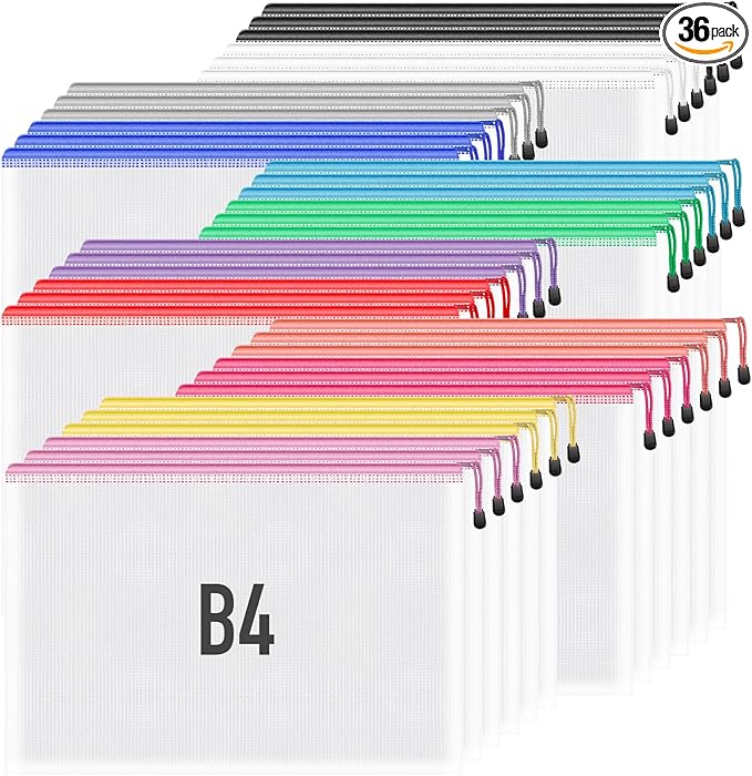 Umriox Mesh Zipper Pouch, 14.9x11.0 in (12 Colors, 36 Packs), Zipper Bags, Board Game Storage Bags, Clear Zipper Pouches for Puzzles, Games, Cross Stitch Projects and Classroom Supplies