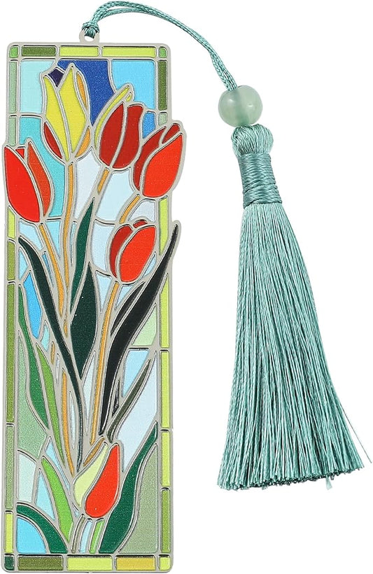 Elegant Tulip Flower Bookmark with Tassel for Women Lady - Metal Brass Book Mark for Book Lover Gifts, Studying Reading Supplies Books Accessories Collection