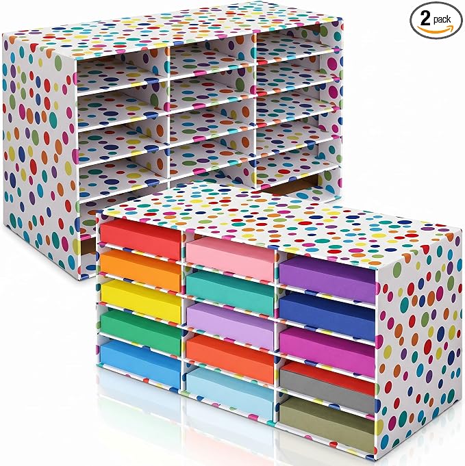 Colingmill 2 Pcs Confetti Classroom Paper Storage Organizer Construction Paper Storage Desktop Mailbox File Sorter Literature Cardboard Organizer for Home Office School, 29.5 x 14.2 x 12.4 Inch