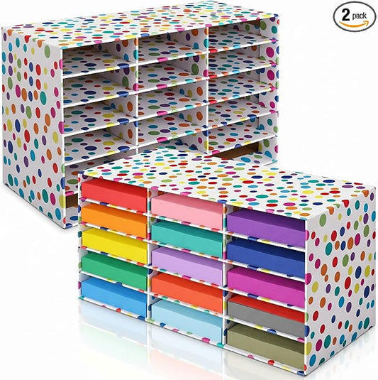Colingmill 2 Pcs Confetti Classroom Paper Storage Organizer Construction Paper Storage Desktop Mailbox File Sorter Literature Cardboard Organizer for Home Office School, 29.5 x 14.2 x 12.4 Inch