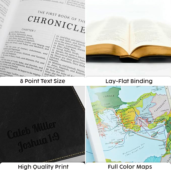 Printualist Personalized KJV Thinline Holy Bible with Name Engraved, Red Letter King James Version, Faux Leather Black Cover, Custom Gift Bible for Christian Celebrations