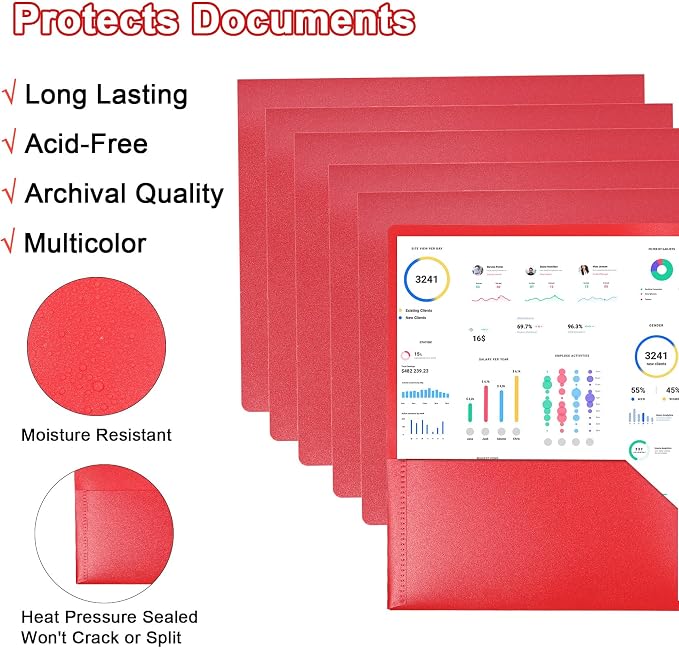 MystiCharm Folders with Pockets Back to School Supplies for Students Teacher 6 Pack 2 Pocket Red Plastic File Folders Bulk for Documents Resume Homework Paper School Office Supplies Accessories