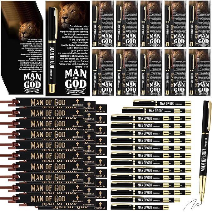 Skyygemm 50 Sets Fathers Day Christian Gifts for Church Man of God Gifts Bulk Bible Verse Pens Leather Bookmarks Religious Cards Appreciation Gift for Church Men Pastor Dad Godfather Clergy
