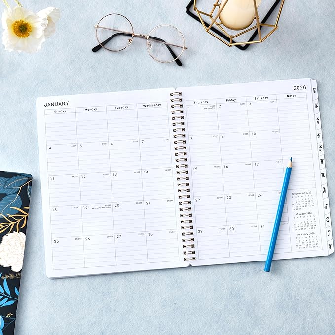 2026 Planner - 2026 Planner Weekly and Monthly, Jan 2026 - Dec 2026, 8'' x 10'', 2026 Calendar Planner with Tabs, Twin-Wire Binding, Thick Paper, Organizer for Work/School