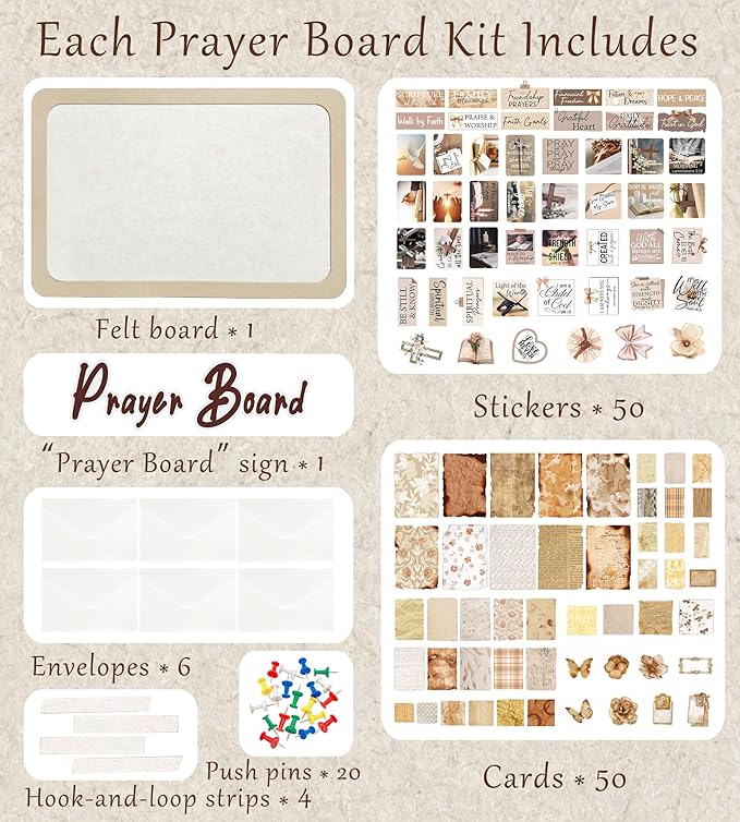 Bulletin Board 23.6×15.7 inches 129 Pcs Prayer Board Supplies Kit for Women with Board, Envelopes, Pins, Boho Decorative Stickers Cards for Home Office Classroom School Wall Art