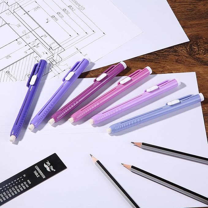 Mr. Pen- Retractable Mechanical Eraser Pens, 6 Pack, Twilight Colors, Latex-Free Precision Pencil Erasers for Artists, Students, Drawing, Sketching & Drafting