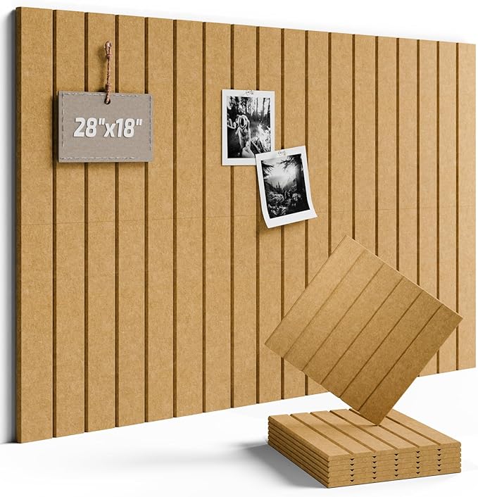 Fluxynara Felt Bulletin Board Tiles -28"x18" with 40 Adhesive Tabs, Cork Board Alternative for Office Decor, Push Pin Board Wall Organizer 6-Pack (Longan Tan)