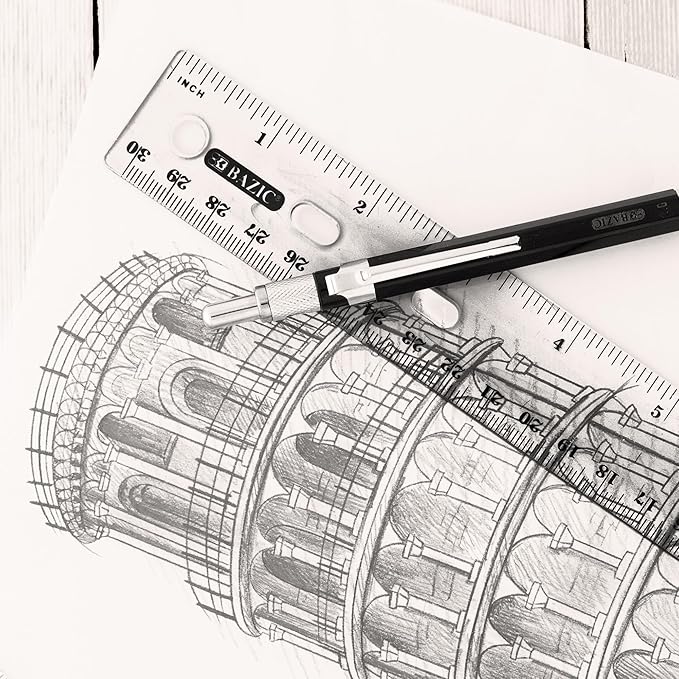 BAZIC Products Plastic Clear Rulers 12 inch (30cm), Inches Centimeter Metric Ruler Measuring Long Ruler, Straight Edge Ruler for Students School Supplies, 24-Pack