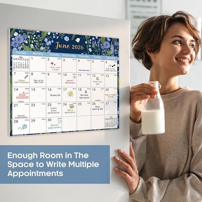 Aesthetic 2026-2027 Magnetic Calendar for Refrigerator, 21-Month Fridge Calendar Magnet from April 2026 to December 2027, Easy Organizing，Midnight Garden